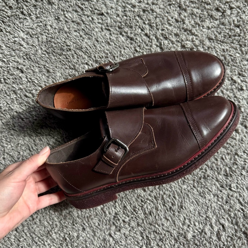 Unisex Brown Leather Monk Strap Shoes